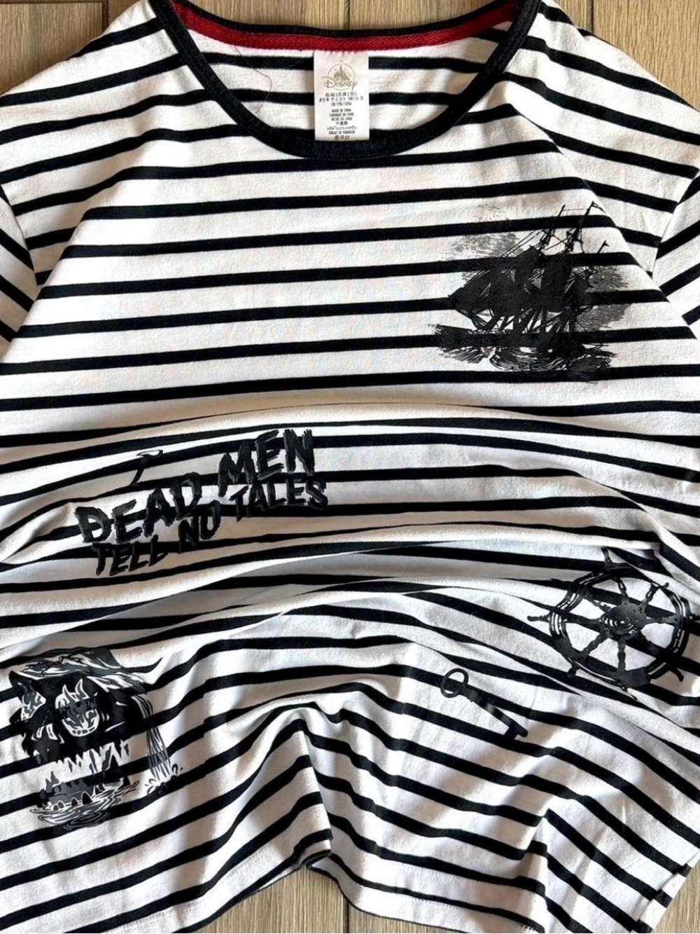 Disney Black & White Striped Pirate Ship Graphic Tee